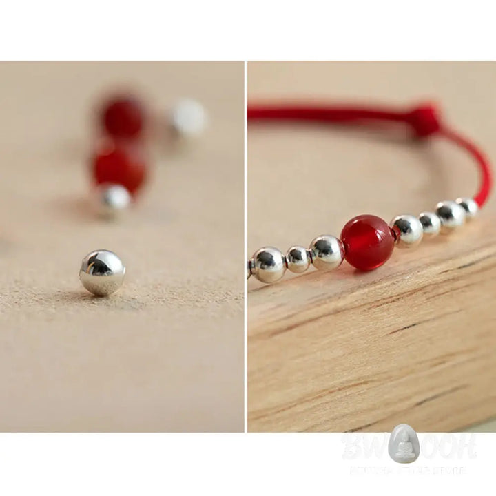 Buddha Stones Handmade 925 Sterling Silver Fu Character Red Agate Fortune Braided Ultra-Thin Rope Bracelet - BWOOOH