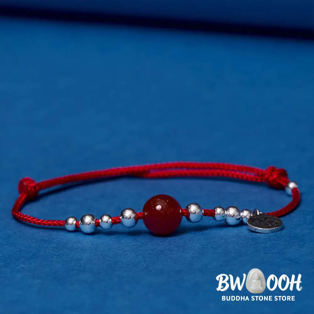 Buddha Stones Handmade 925 Sterling Silver Fu Character Red Agate Fortune Braided Ultra-Thin Rope Bracelet - BWOOOH