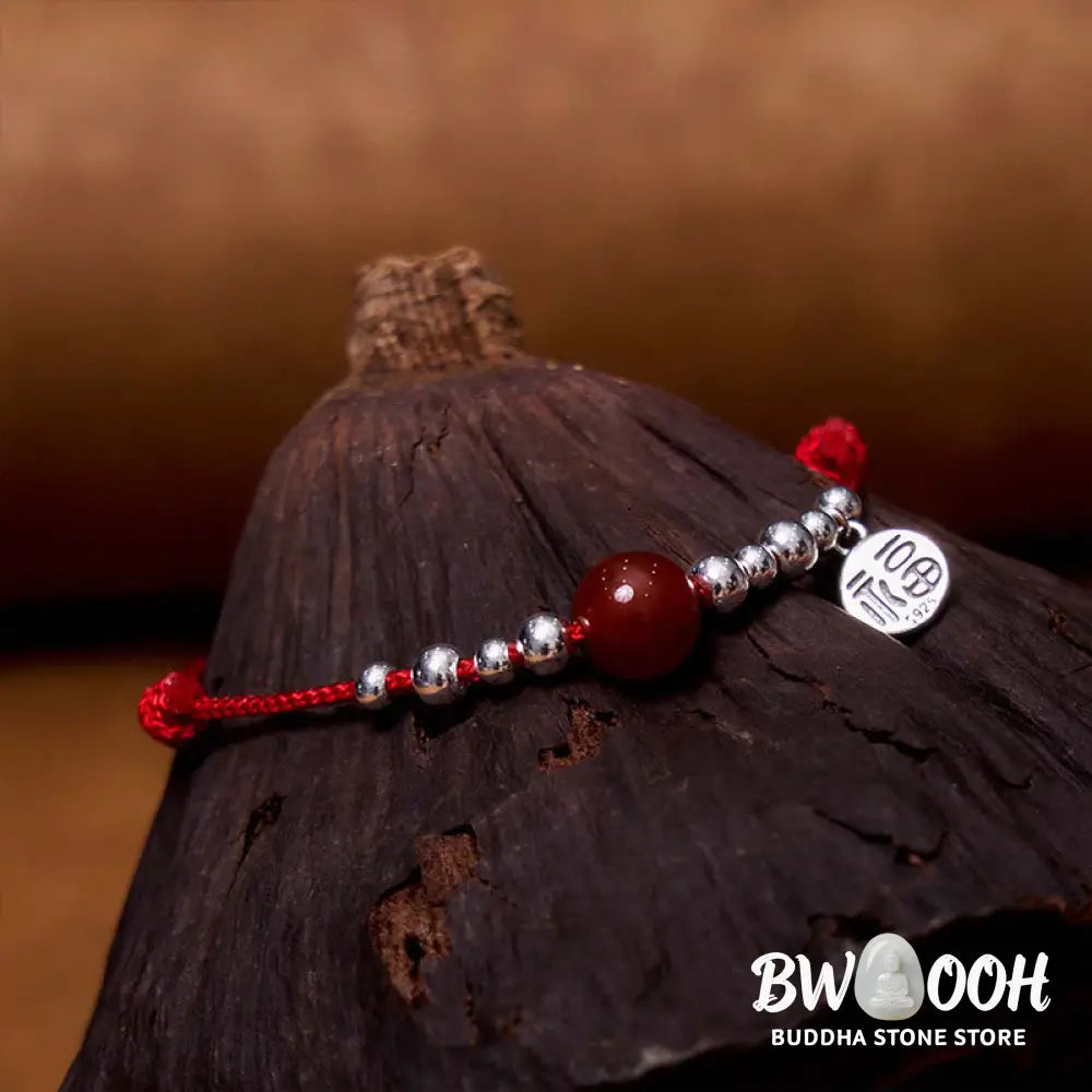 Buddha Stones Handmade 925 Sterling Silver Fu Character Red Agate Fortune Braided Ultra-Thin Rope Bracelet - BWOOOH