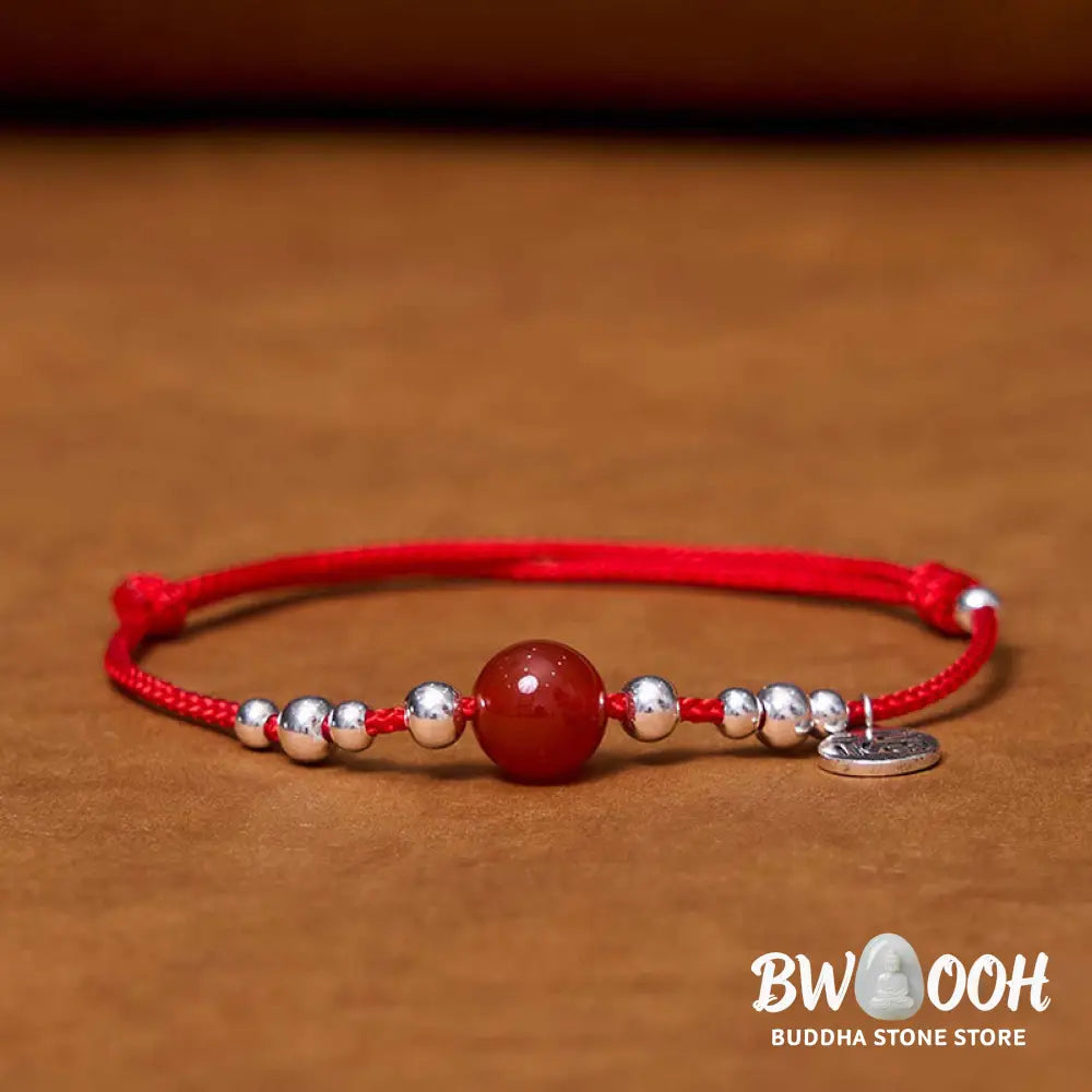 Buddha Stones Handmade 925 Sterling Silver Fu Character Red Agate Fortune Braided Ultra-Thin Rope Bracelet - BWOOOH