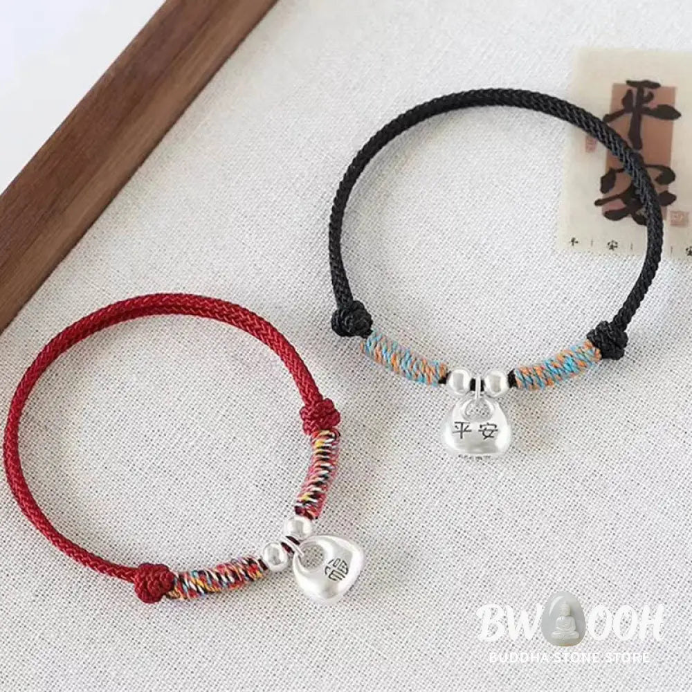 Buddha Stones Handmade 925 Sterling Silver Fu Character Safe And Well Luck Braided Bracelet - BWOOOH - Bracelet