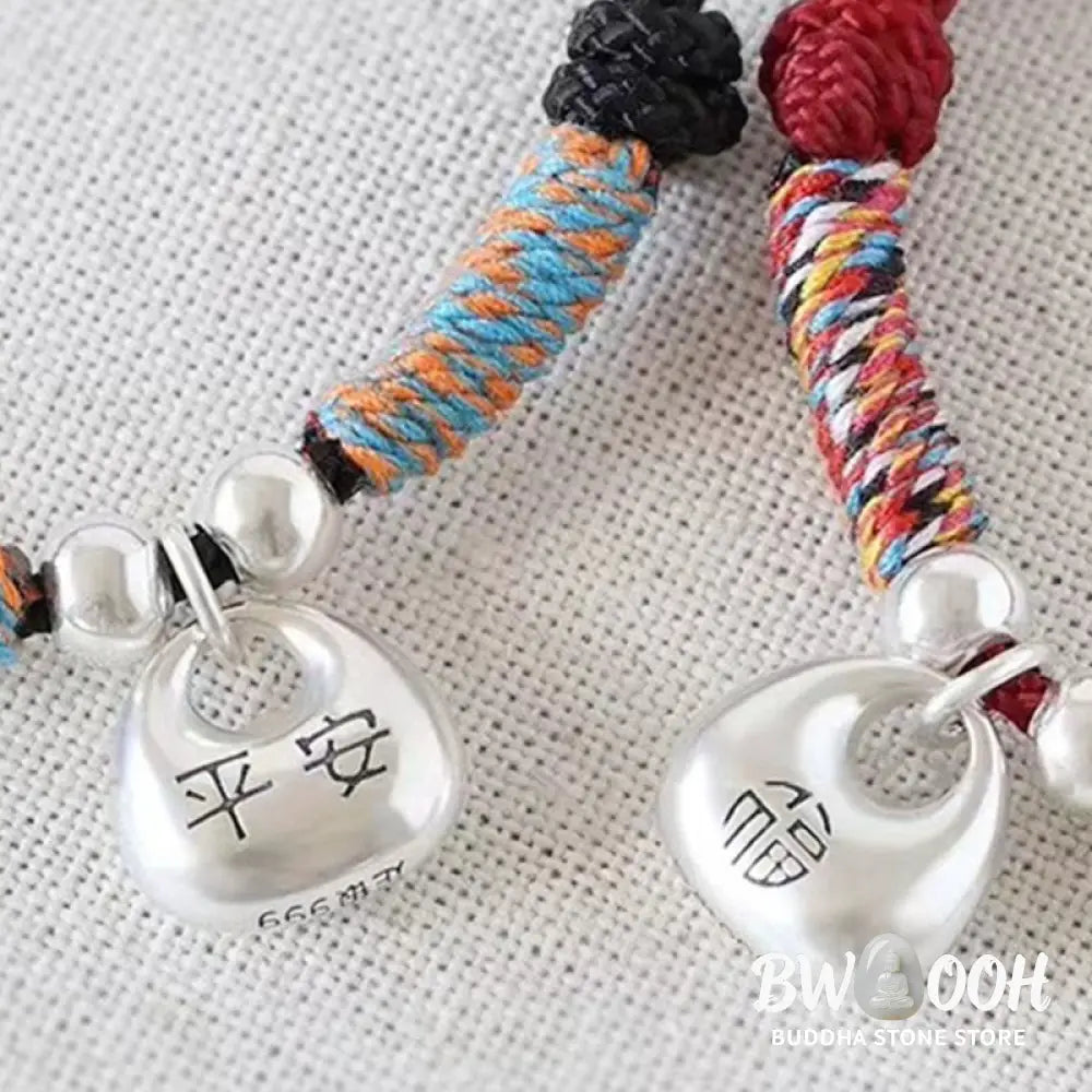 Buddha Stones Handmade 925 Sterling Silver Fu Character Safe And Well Luck Braided Bracelet - BWOOOH - Bracelet