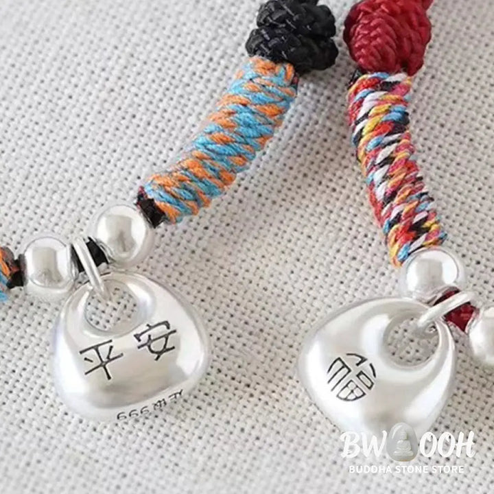 Buddha Stones Handmade 925 Sterling Silver Fu Character Safe And Well Luck Braided Bracelet - BWOOOH - Bracelet