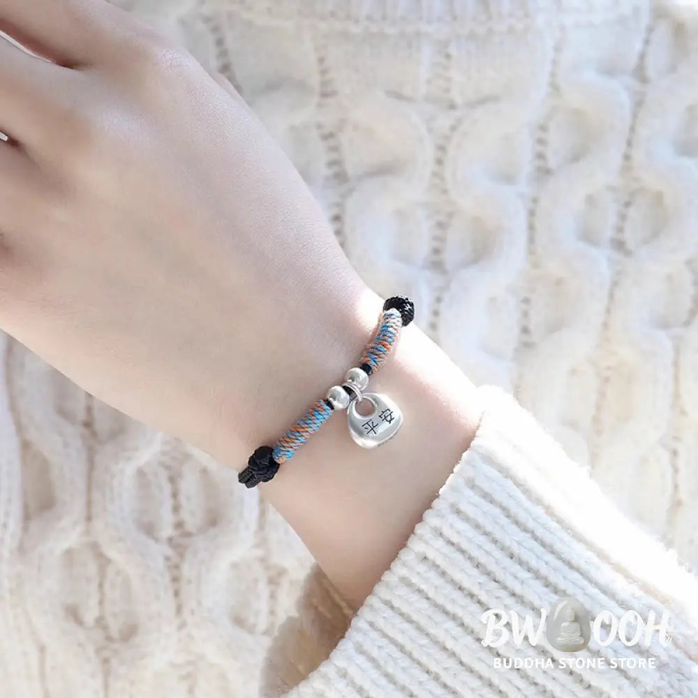 Buddha Stones Handmade 925 Sterling Silver Fu Character Safe And Well Luck Braided Bracelet - BWOOOH - Bracelet