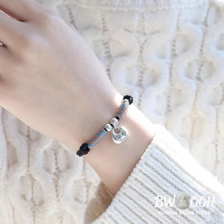 Buddha Stones Handmade 925 Sterling Silver Fu Character Safe And Well Luck Braided Bracelet - BWOOOH - Bracelet