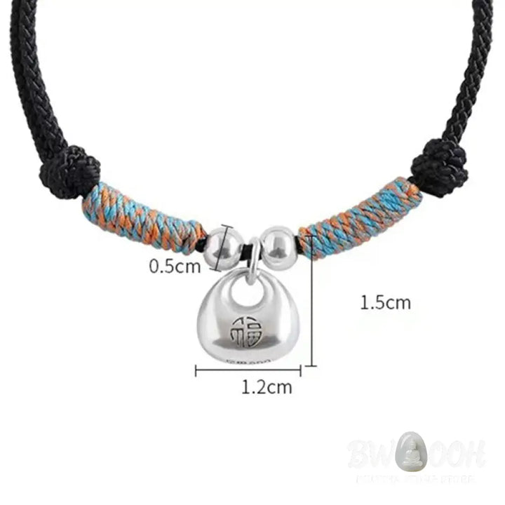 Buddha Stones Handmade 925 Sterling Silver Fu Character Safe And Well Luck Braided Bracelet - BWOOOH - Bracelet