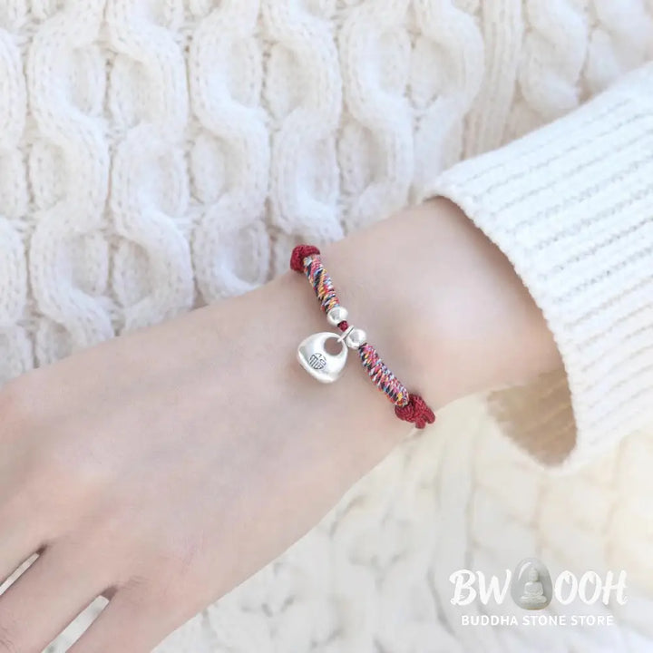 Buddha Stones Handmade 925 Sterling Silver Fu Character Safe And Well Luck Braided Bracelet - BWOOOH - Bracelet