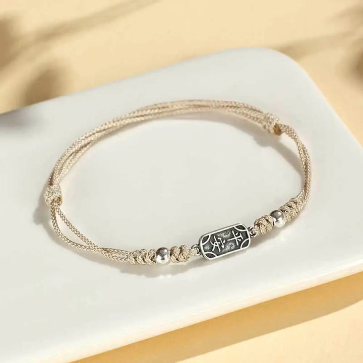 Buddha Stones Handmade 925 Sterling Silver Peace And Joy Safe Well Protection Braided Bracelet - BWOOOH - Beige