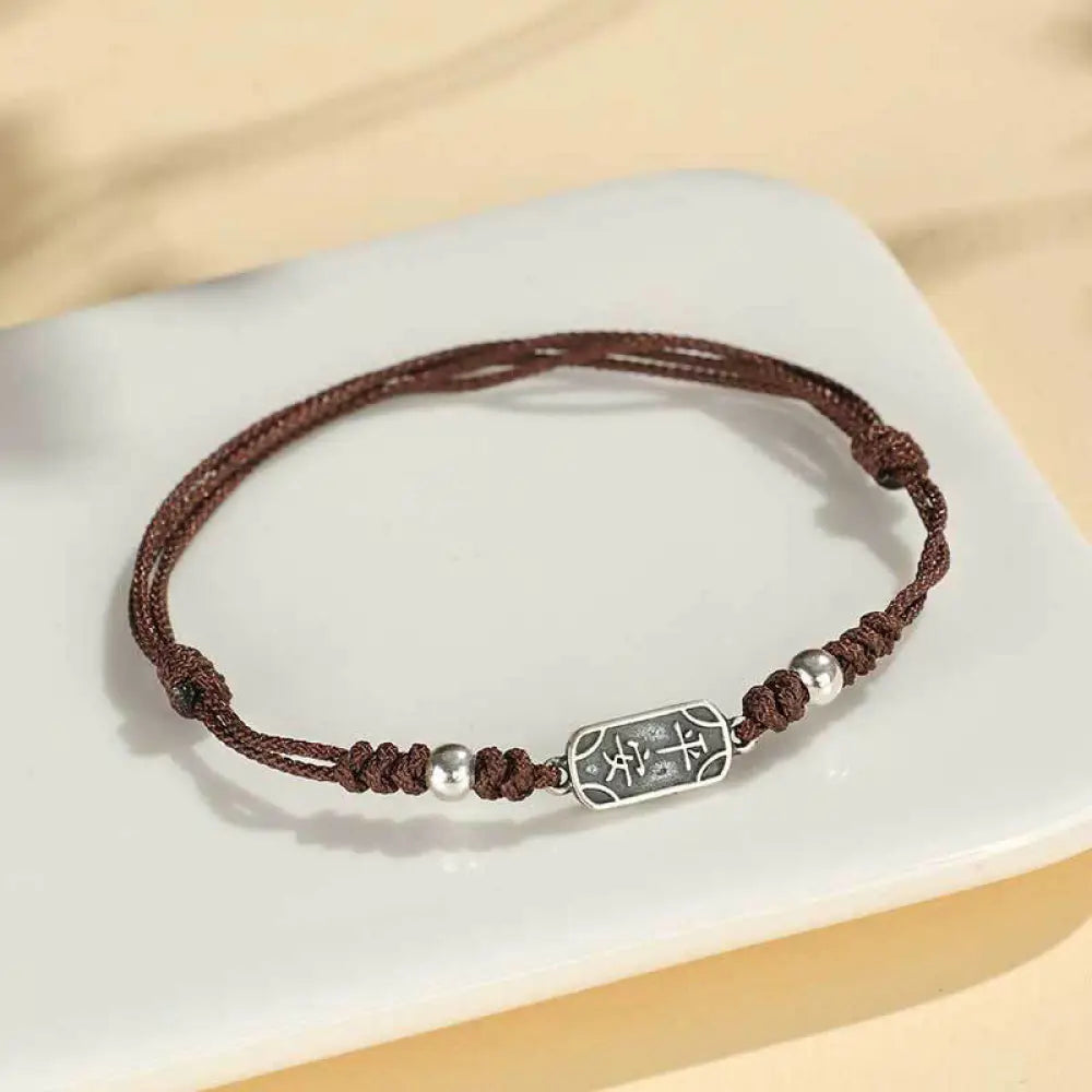 Buddha Stones Handmade 925 Sterling Silver Peace And Joy Safe Well Protection Braided Bracelet - BWOOOH - Brown