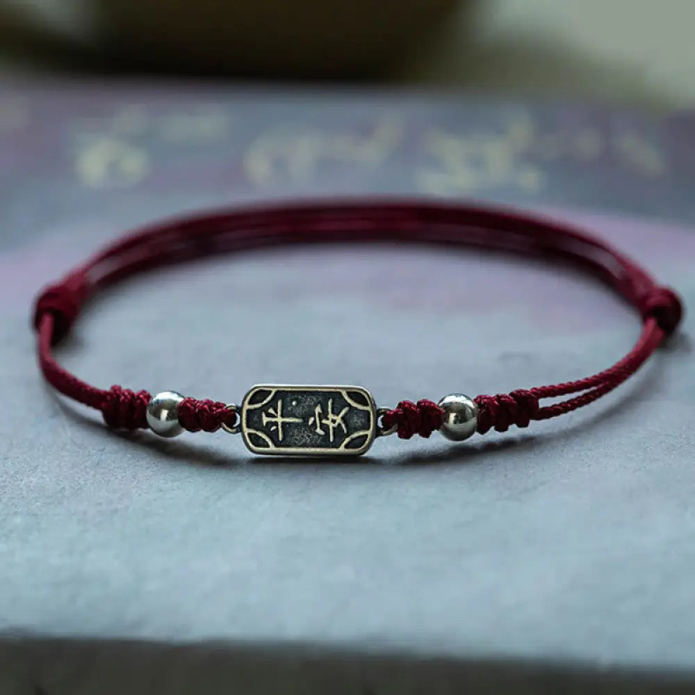 BWOOOH Handmade 925 Sterling Silver Peace And Joy Safe Well Protection Braided Bracelet - BWOOOH - Dark Red