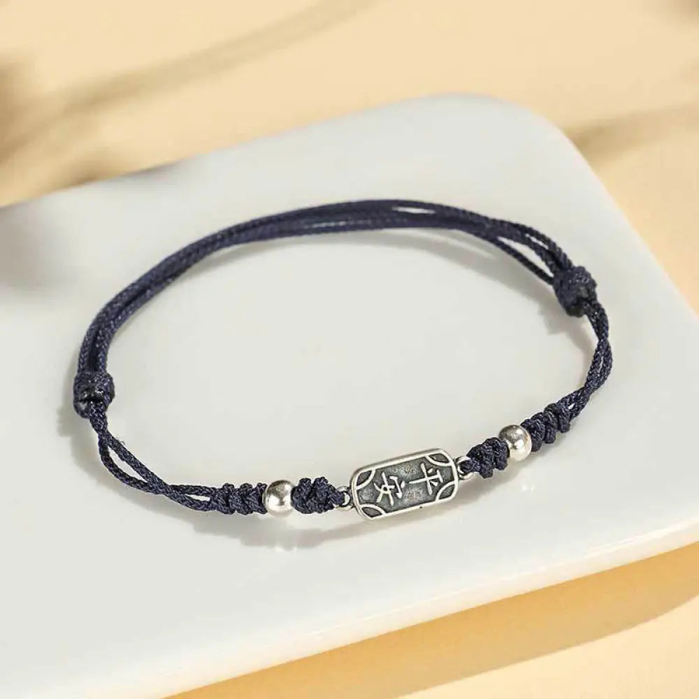 Buddha Stones Handmade 925 Sterling Silver Peace And Joy Safe Well Protection Braided Bracelet - BWOOOH - Navy Blue