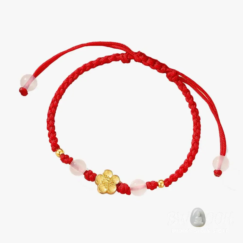 BWOOOH Handmade 925 Sterling Silver Peach Blossom Cherry Sakura Chalcedony Bead Luck Red Rope Bracelet - 14-21cm