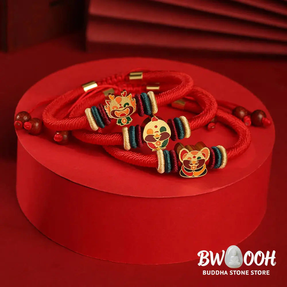 Buddha Stones Handmade 925 Sterling Silver Year of the Dragon Cute Chinese Zodiac Luck Braided Red Bracelet - BWOOOH