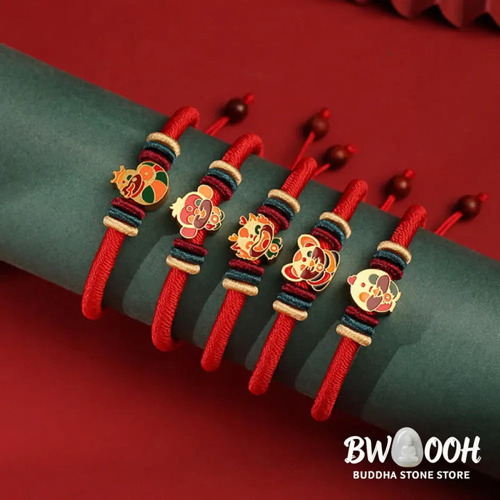 Buddha Stones Handmade 925 Sterling Silver Year of the Dragon Cute Chinese Zodiac Luck Braided Red Bracelet - BWOOOH