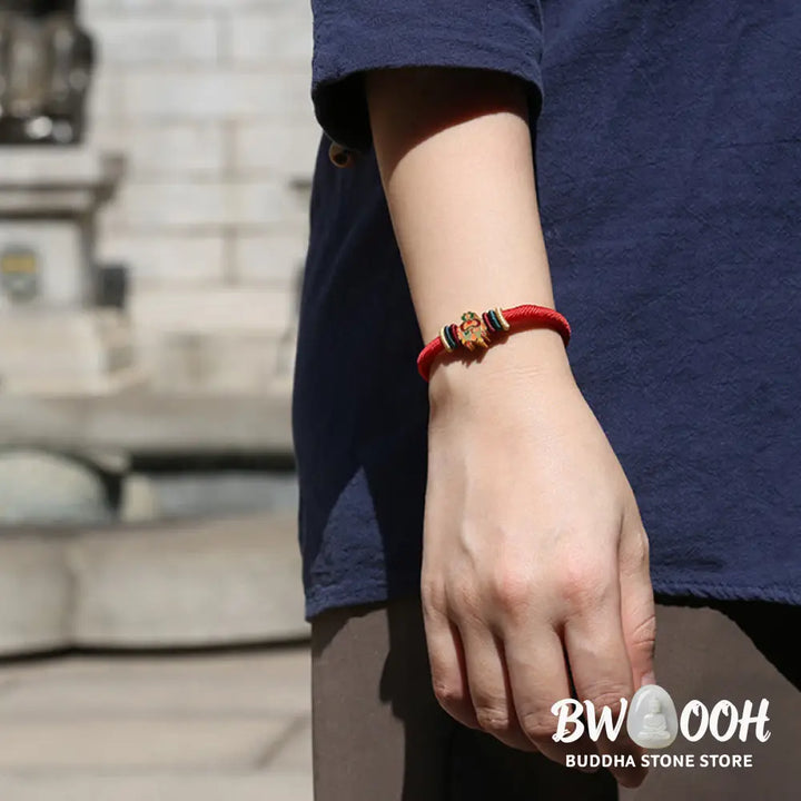 Buddha Stones Handmade 925 Sterling Silver Year of the Dragon Cute Chinese Zodiac Luck Braided Red Bracelet - BWOOOH