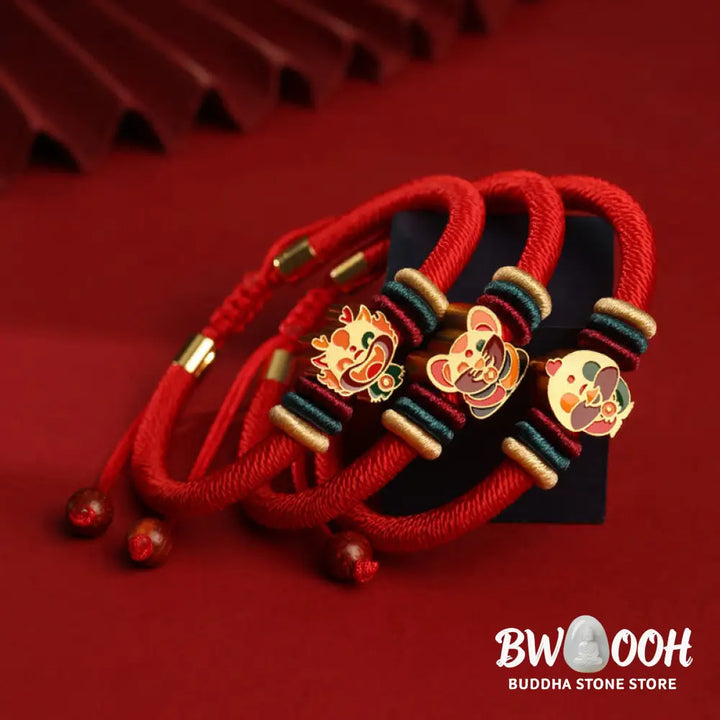 Buddha Stones Handmade 925 Sterling Silver Year of the Dragon Cute Chinese Zodiac Luck Braided Red Bracelet - BWOOOH
