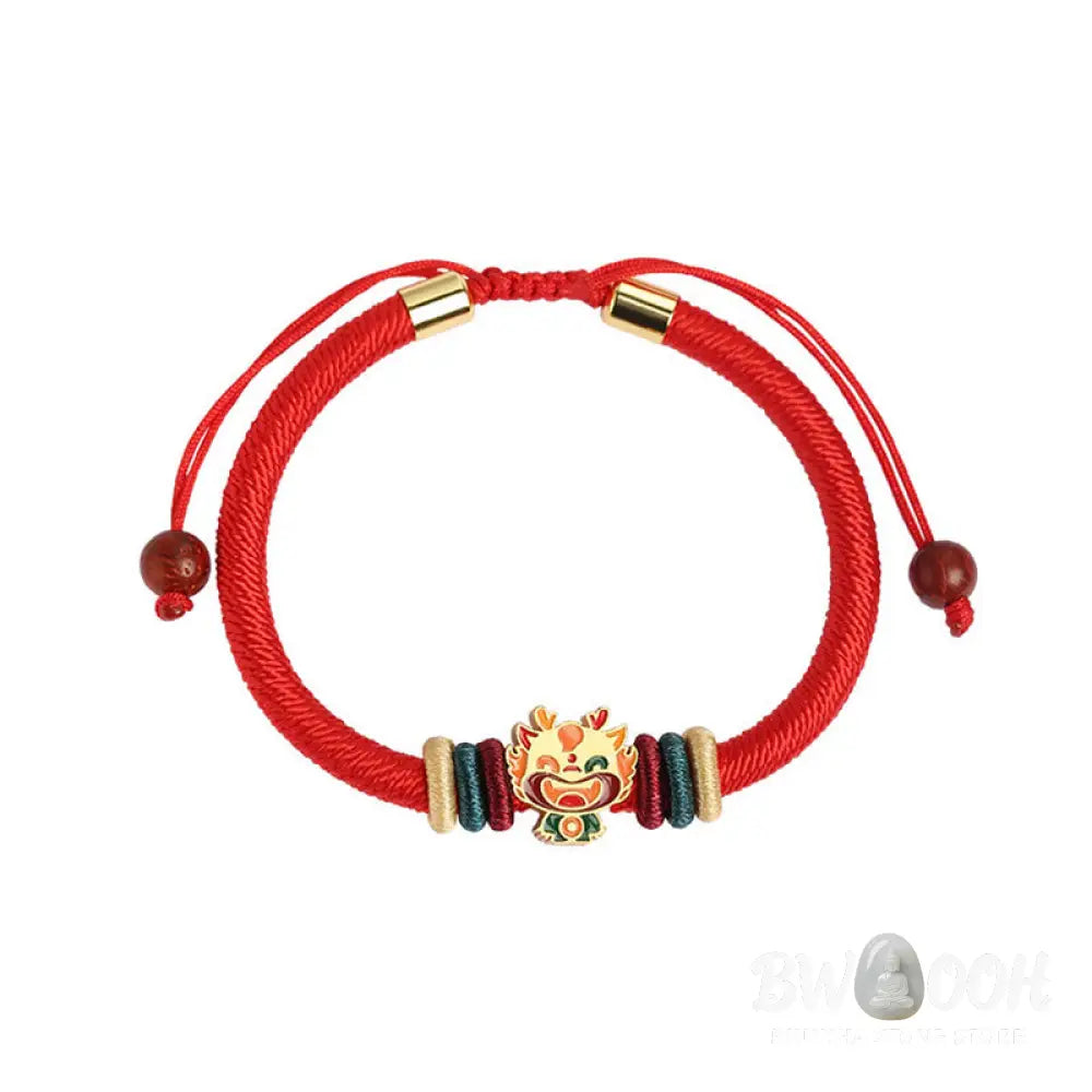 Buddha Stones Handmade 925 Sterling Silver Year of the Dragon Cute Chinese Zodiac Luck Braided Red Bracelet - BWOOOH