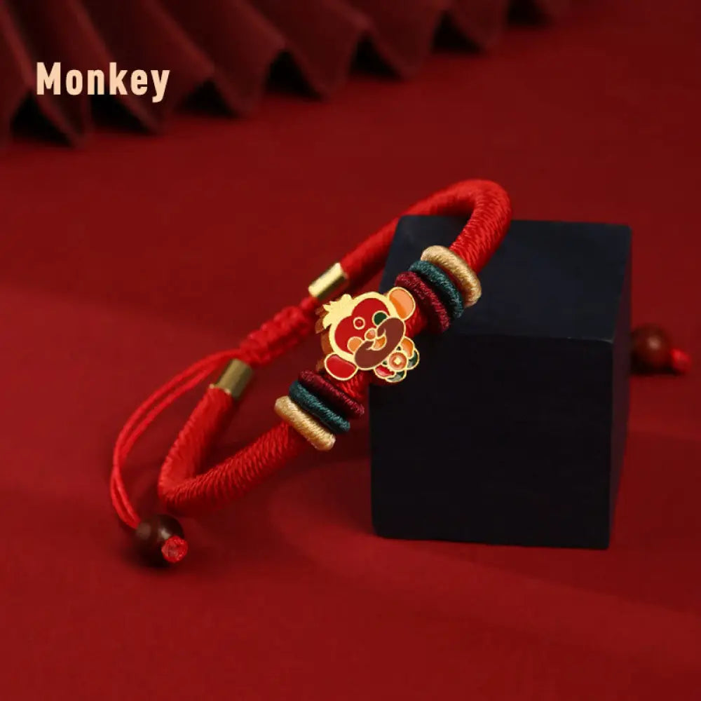 Buddha Stones Handmade 925 Sterling Silver Year of the Dragon Cute Chinese Zodiac Luck Braided Red Bracelet - BWOOOH