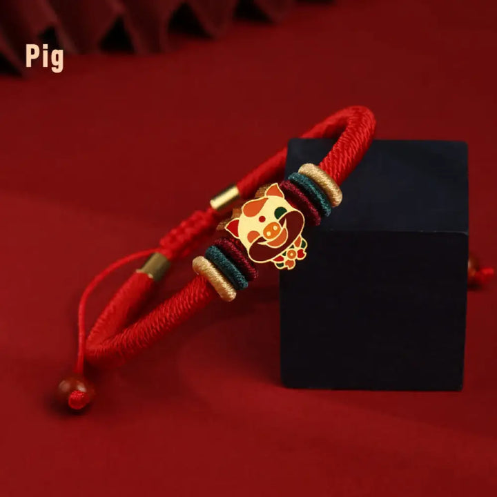 Buddha Stones Handmade 925 Sterling Silver Year of the Dragon Cute Chinese Zodiac Luck Braided Red Bracelet - BWOOOH