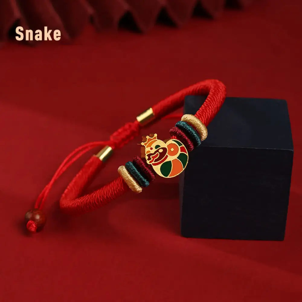 Buddha Stones Handmade 925 Sterling Silver Year of the Dragon Cute Chinese Zodiac Luck Braided Red Bracelet - BWOOOH