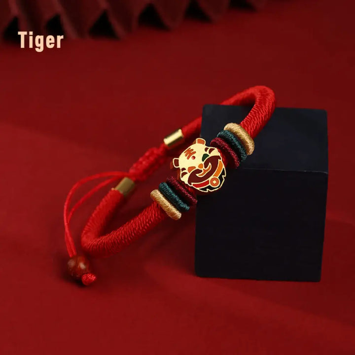 Buddha Stones Handmade 925 Sterling Silver Year of the Dragon Cute Chinese Zodiac Luck Braided Red Bracelet - BWOOOH