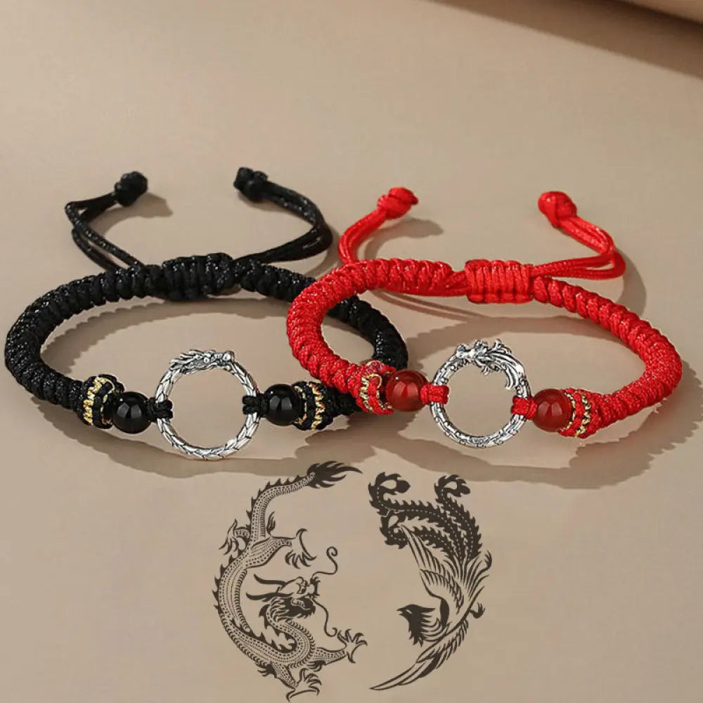 BWOOOH Handmade 925 Sterling Silver Year of the Dragon Phoenix Peace Buckle Luck Couple | spiritual healing bracelet