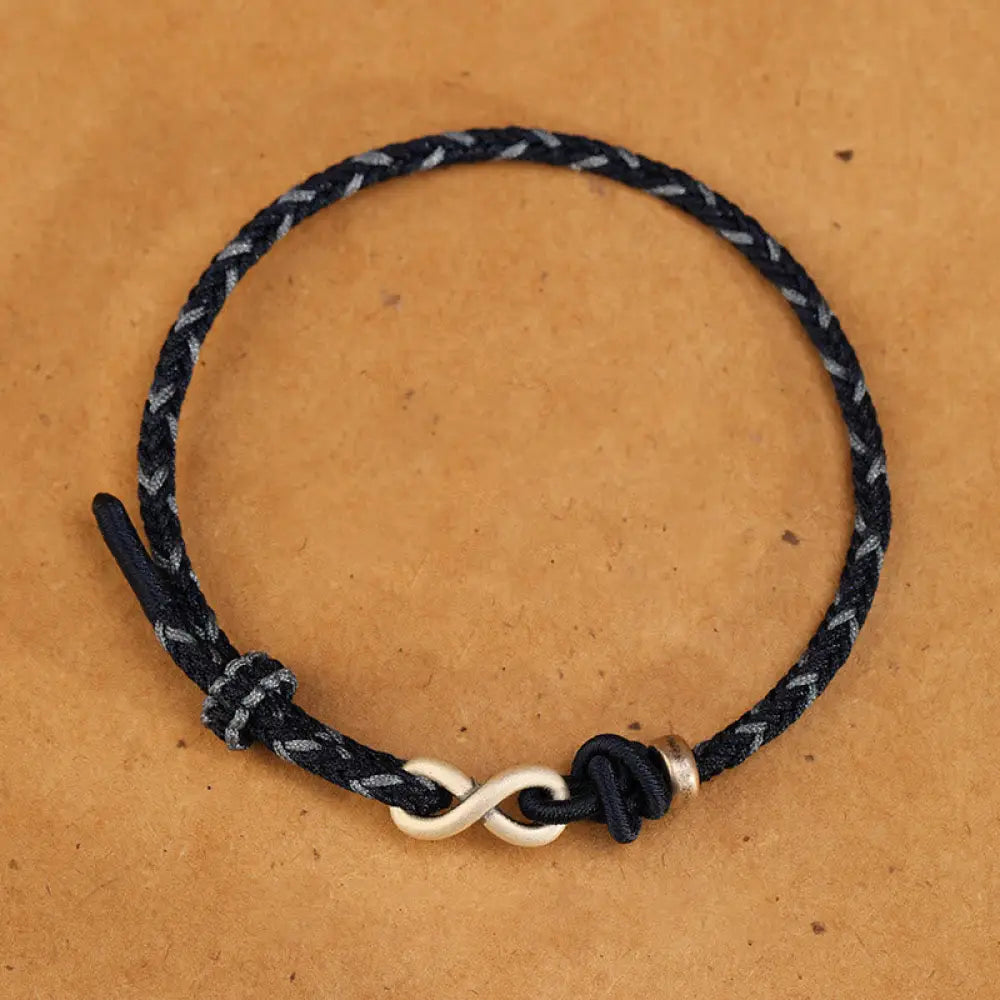 Buddha Stones Handmade 999 Sterling Silver Endless Knot Infinity Symbol Luck Rope Bracelet - BWOOOH - Dark Blue