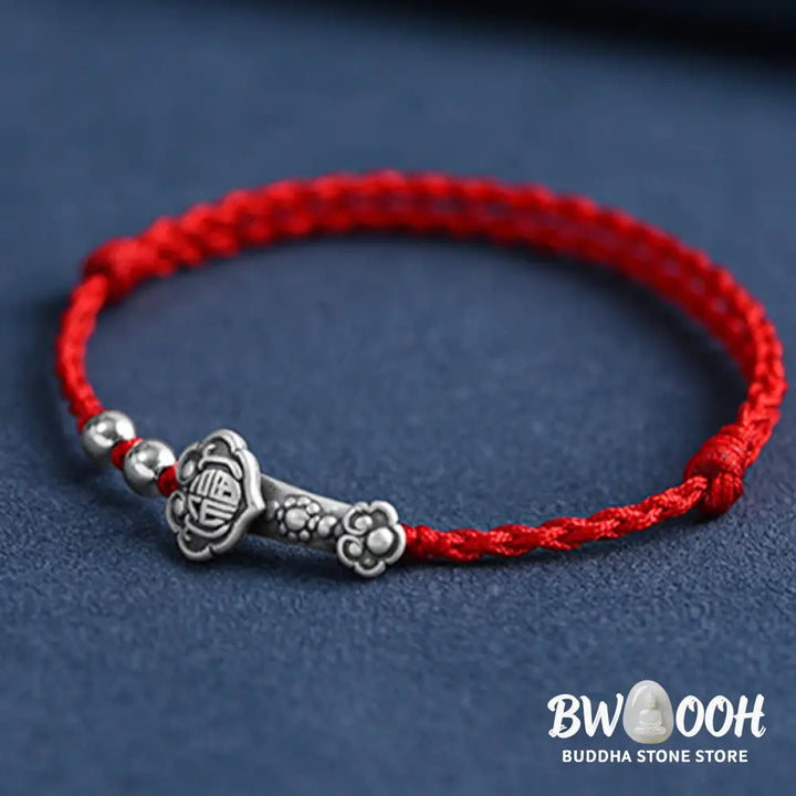 Buddha Stones Handmade 999 Sterling Silver Fu Character Wish Ruyi Handle Fortune Rope Bracelet Anklet - BWOOOH