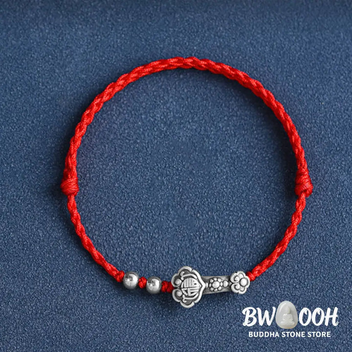 Buddha Stones Handmade 999 Sterling Silver Fu Character Wish Ruyi Handle Fortune Rope Bracelet Anklet - BWOOOH