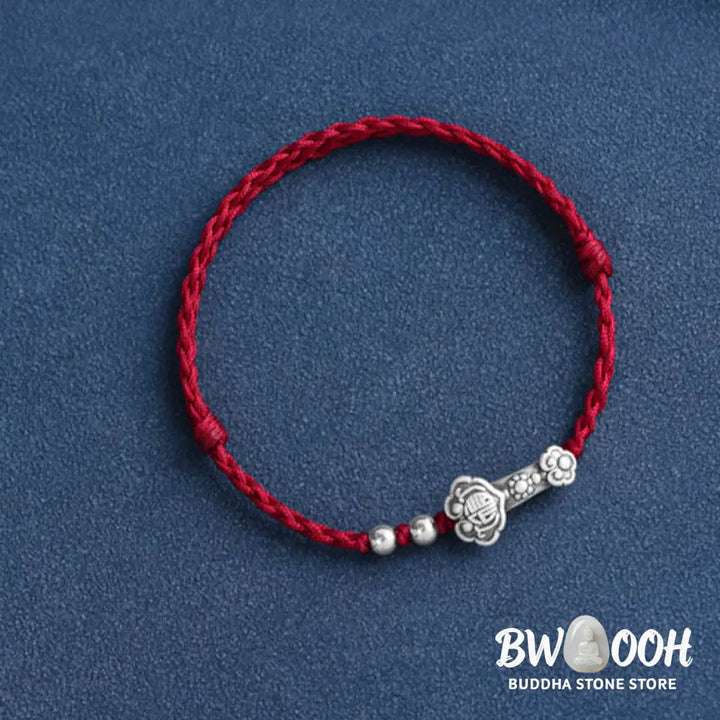 Buddha Stones Handmade 999 Sterling Silver Fu Character Wish Ruyi Handle Fortune Rope Bracelet Anklet - BWOOOH