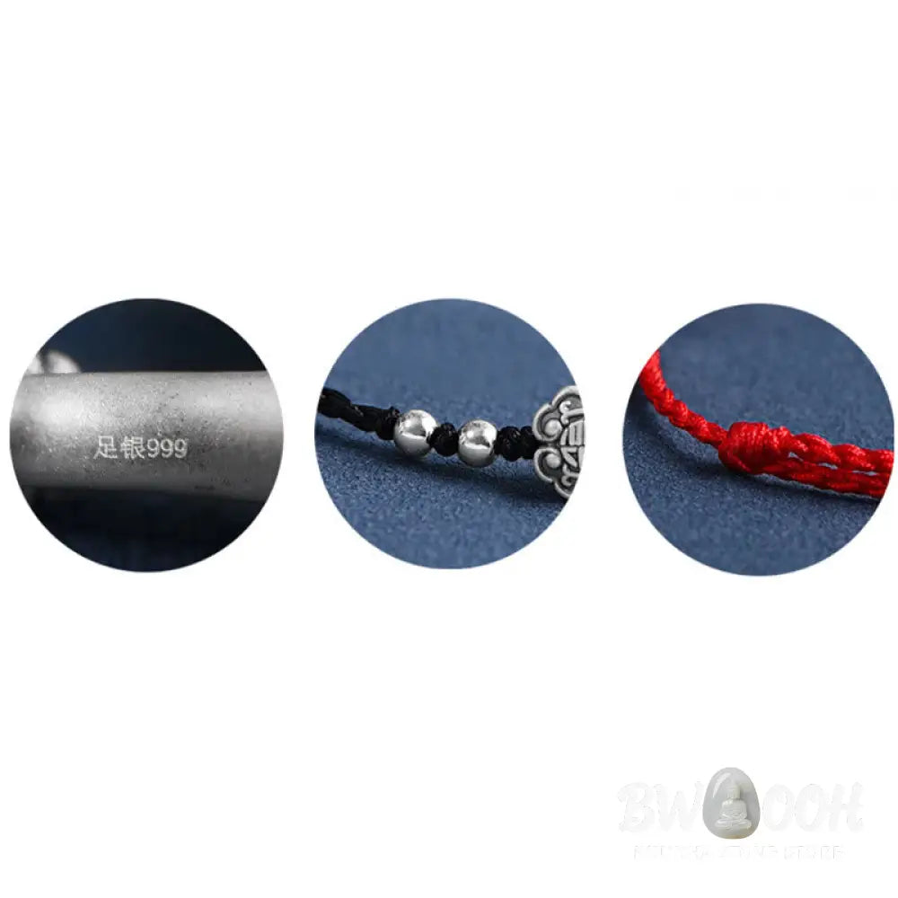 Buddha Stones Handmade 999 Sterling Silver Fu Character Wish Ruyi Handle Fortune Rope Bracelet Anklet - BWOOOH
