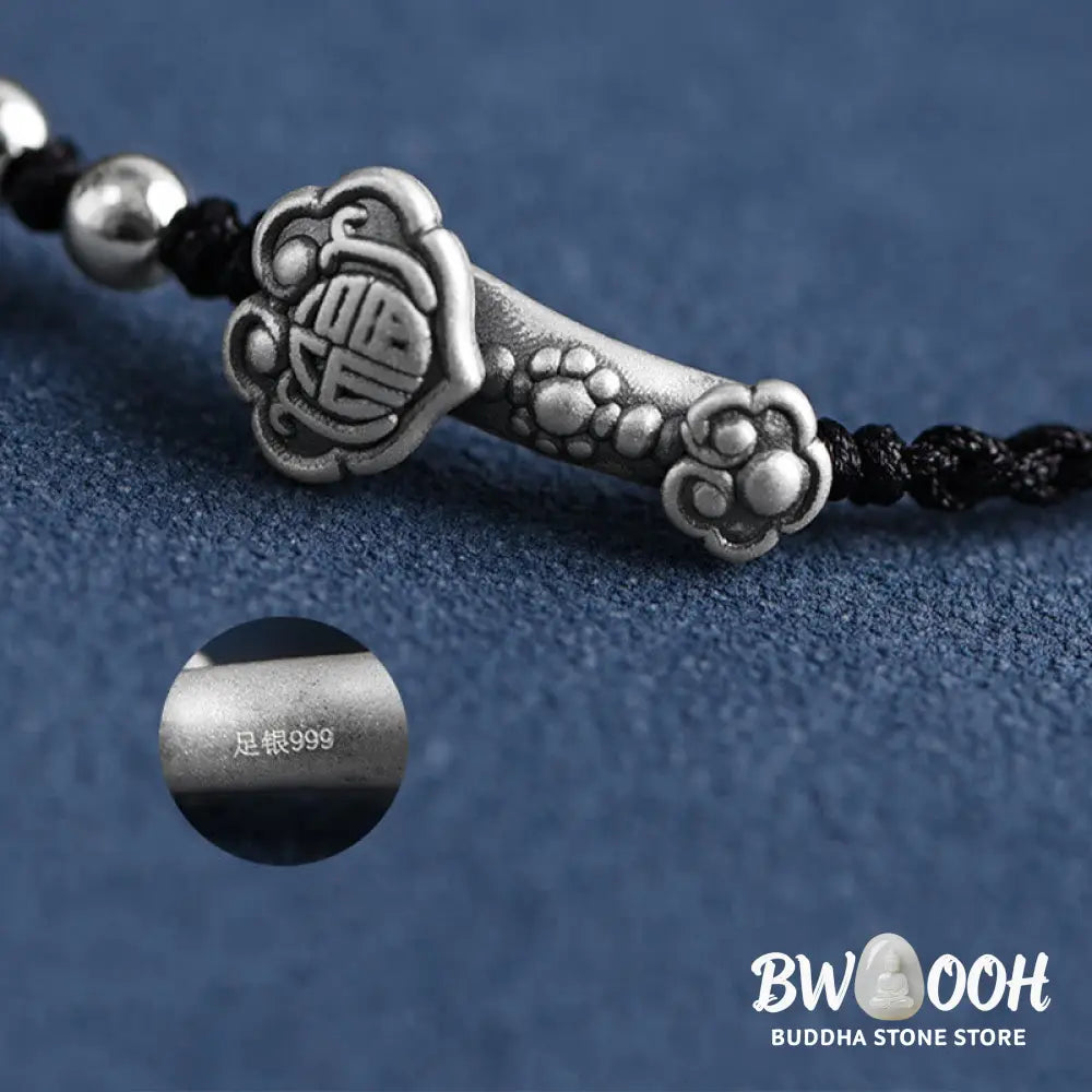Buddha Stones Handmade 999 Sterling Silver Fu Character Wish Ruyi Handle Fortune Rope Bracelet Anklet - BWOOOH