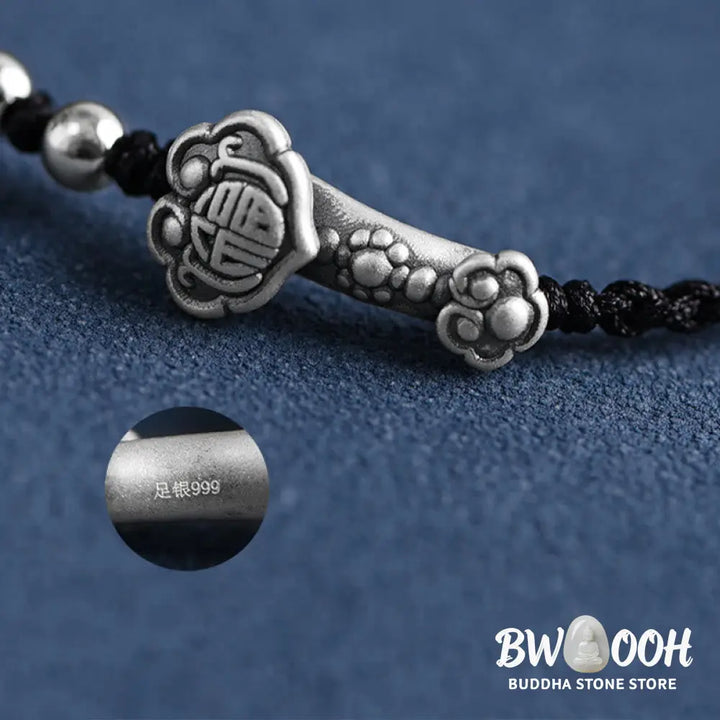 Buddha Stones Handmade 999 Sterling Silver Fu Character Wish Ruyi Handle Fortune Rope Bracelet Anklet - BWOOOH