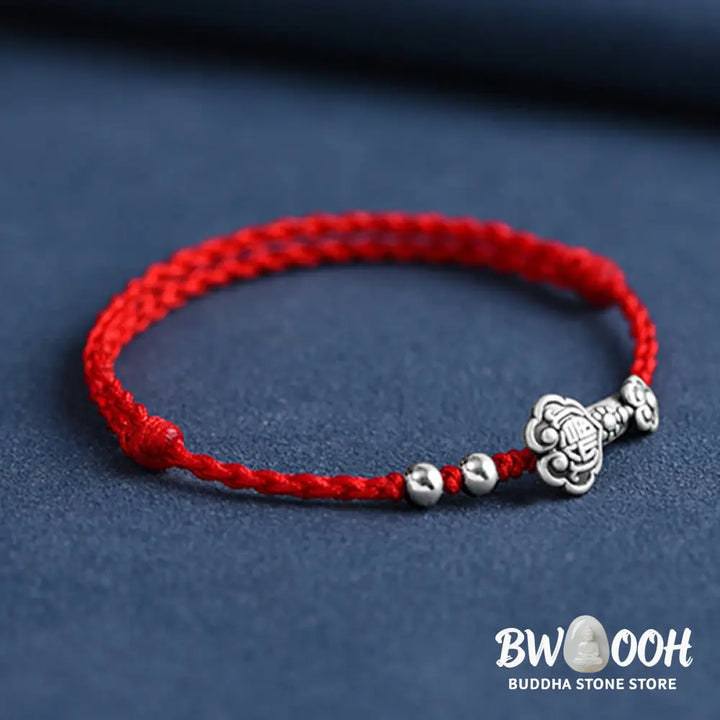 Buddha Stones Handmade 999 Sterling Silver Fu Character Wish Ruyi Handle Fortune Rope Bracelet Anklet - BWOOOH