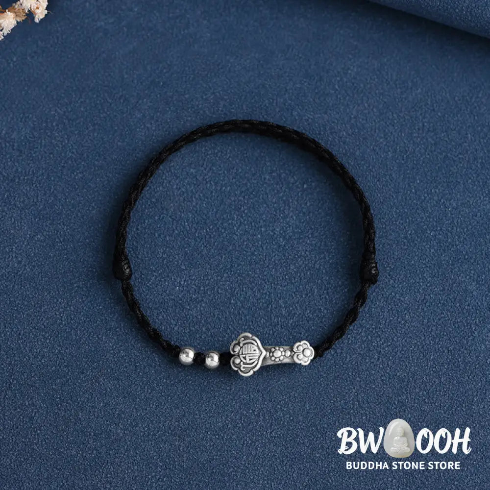 Buddha Stones Handmade 999 Sterling Silver Fu Character Wish Ruyi Handle Fortune Rope Bracelet Anklet - BWOOOH