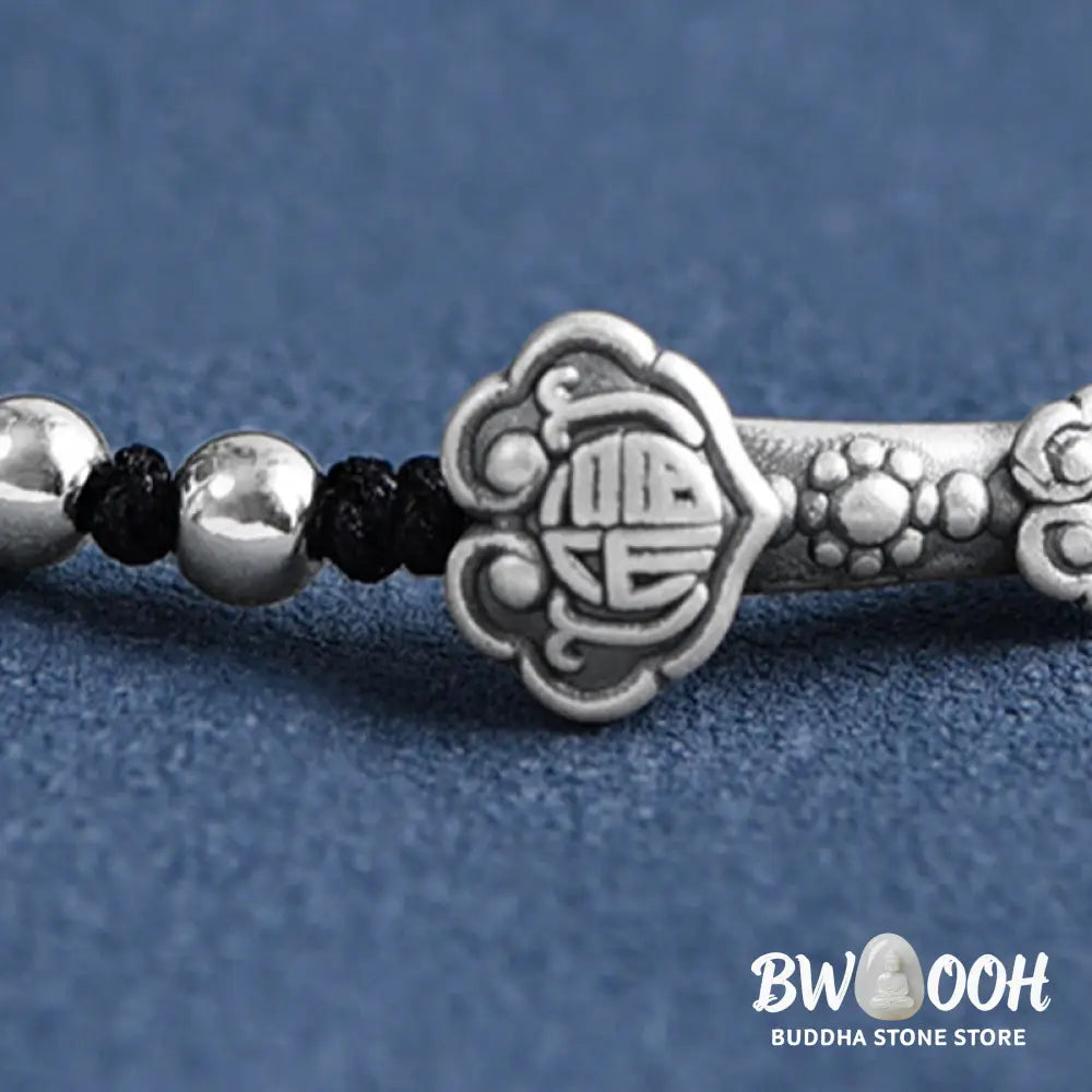 Buddha Stones Handmade 999 Sterling Silver Fu Character Wish Ruyi Handle Fortune Rope Bracelet Anklet - BWOOOH