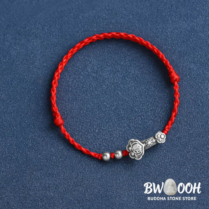 Buddha Stones Handmade 999 Sterling Silver Fu Character Wish Ruyi Handle Fortune Rope Bracelet Anklet - BWOOOH