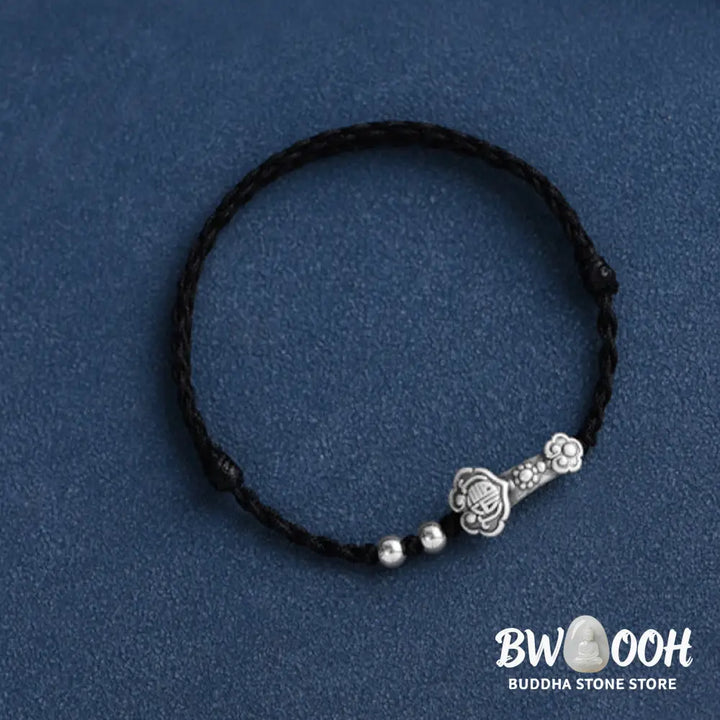 Buddha Stones Handmade 999 Sterling Silver Fu Character Wish Ruyi Handle Fortune Rope Bracelet Anklet - BWOOOH