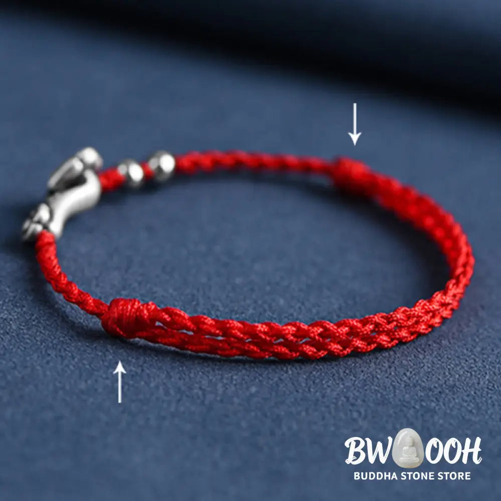 Buddha Stones Handmade 999 Sterling Silver Fu Character Wish Ruyi Handle Fortune Rope Bracelet Anklet - BWOOOH