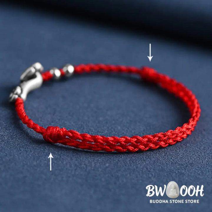 Buddha Stones Handmade 999 Sterling Silver Fu Character Wish Ruyi Handle Fortune Rope Bracelet Anklet - BWOOOH