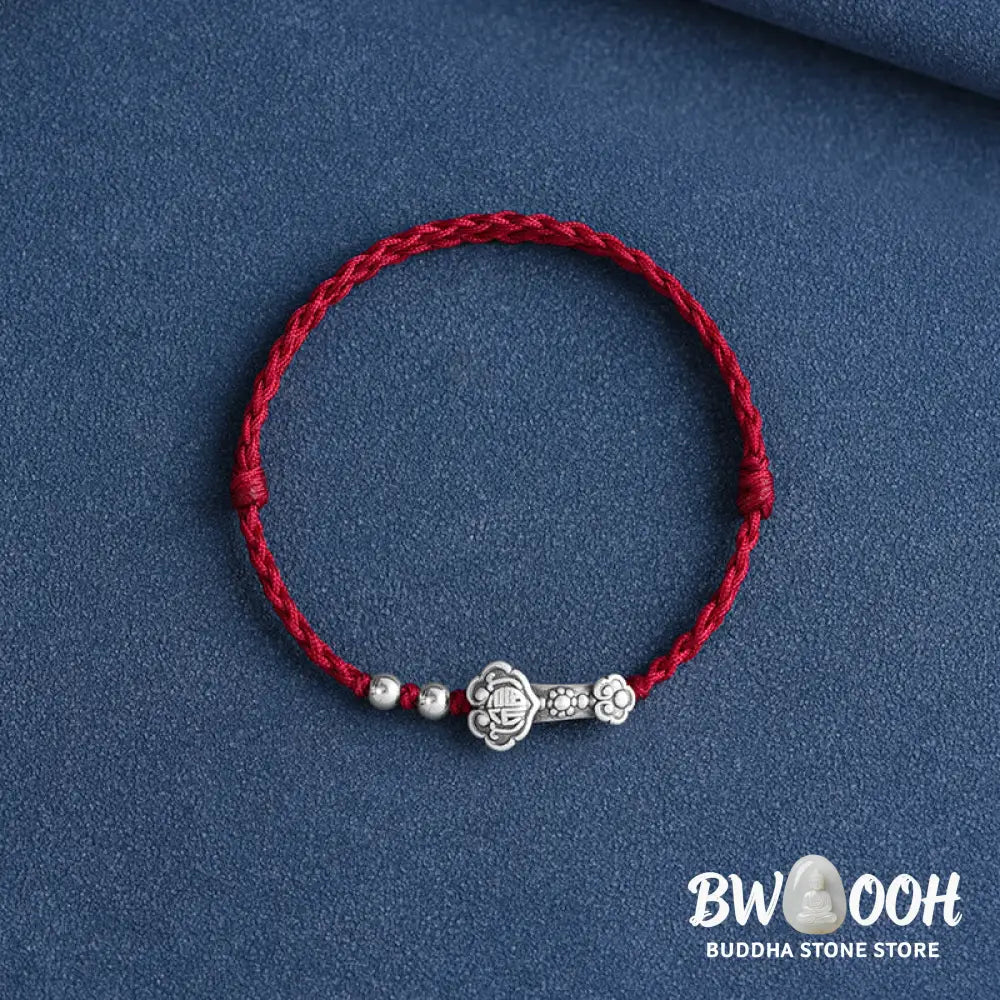 Buddha Stones Handmade 999 Sterling Silver Fu Character Wish Ruyi Handle Fortune Rope Bracelet Anklet - BWOOOH
