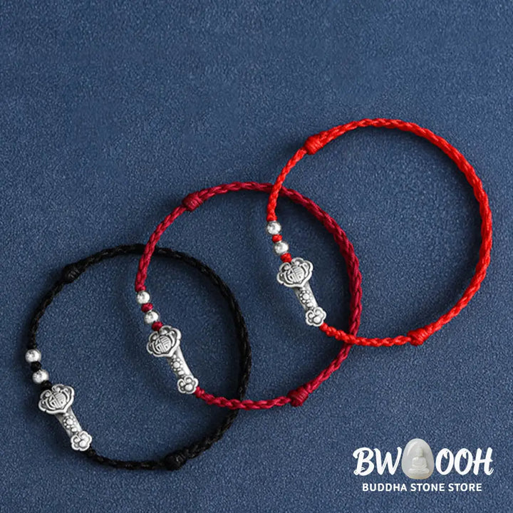 Buddha Stones Handmade 999 Sterling Silver Fu Character Wish Ruyi Handle Fortune Rope Bracelet Anklet - BWOOOH