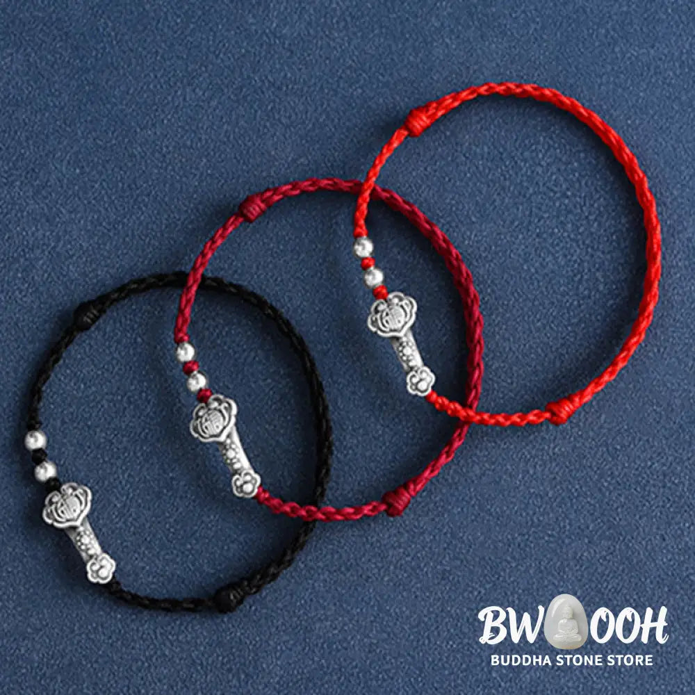 Buddha Stones Handmade 999 Sterling Silver Fu Character Wish Ruyi Handle Fortune Rope Bracelet Anklet - BWOOOH