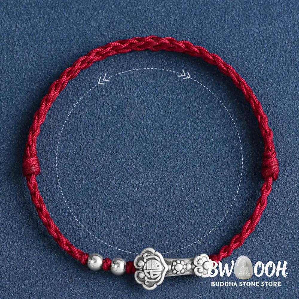 Buddha Stones Handmade 999 Sterling Silver Fu Character Wish Ruyi Handle Fortune Rope Bracelet Anklet - BWOOOH