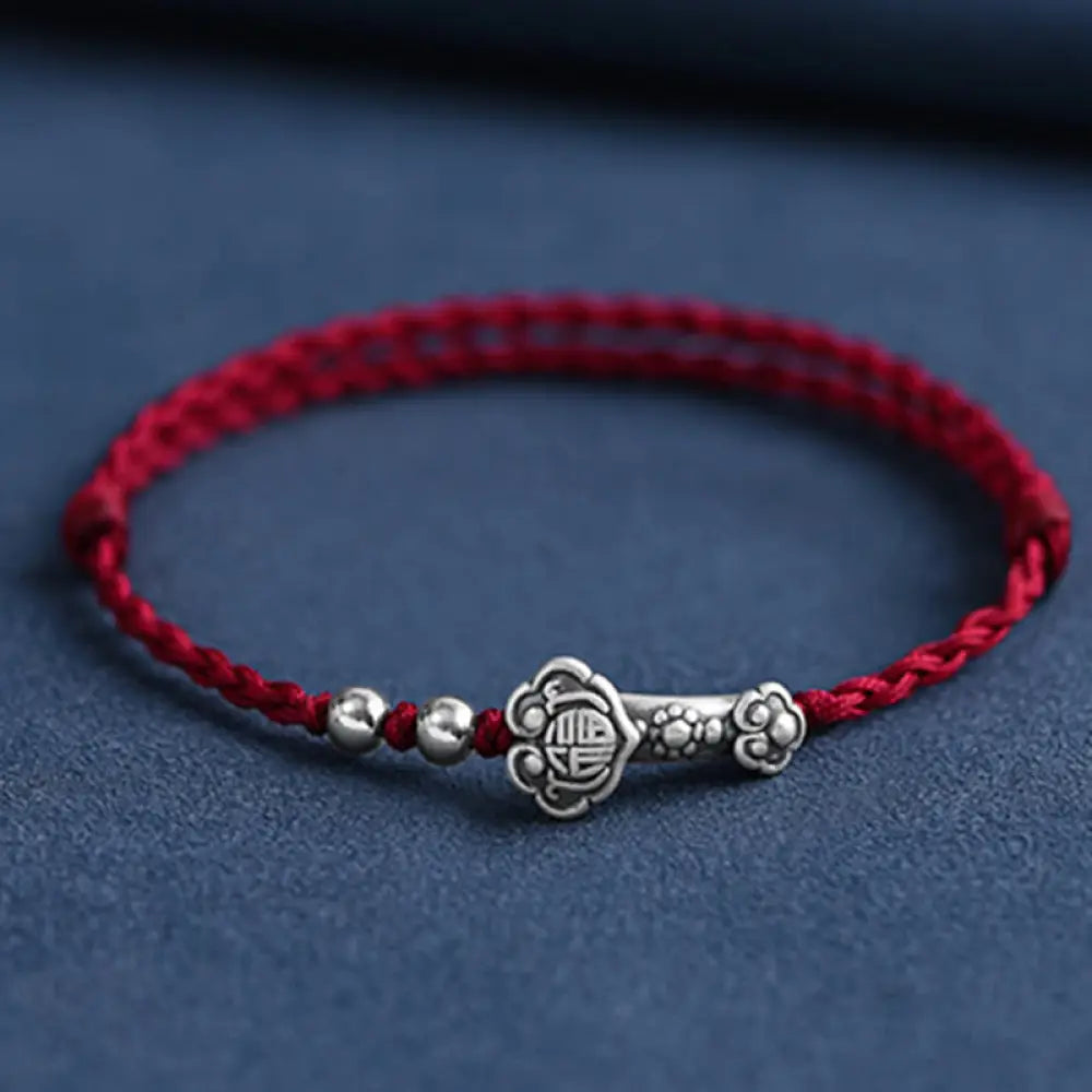 BWOOOH Handmade 999 Sterling Silver Fu Character Wish Ruyi Handle Fortune Rope Bracelet Anklet - BWOOOH