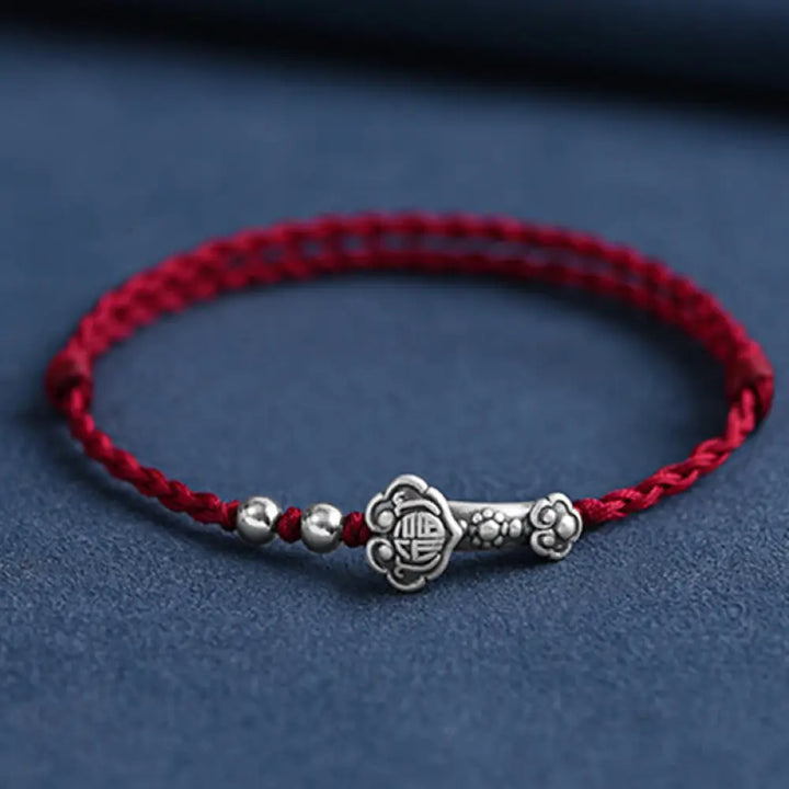 BWOOOH Handmade 999 Sterling Silver Fu Character Wish Ruyi Handle Fortune Rope Bracelet Anklet - BWOOOH