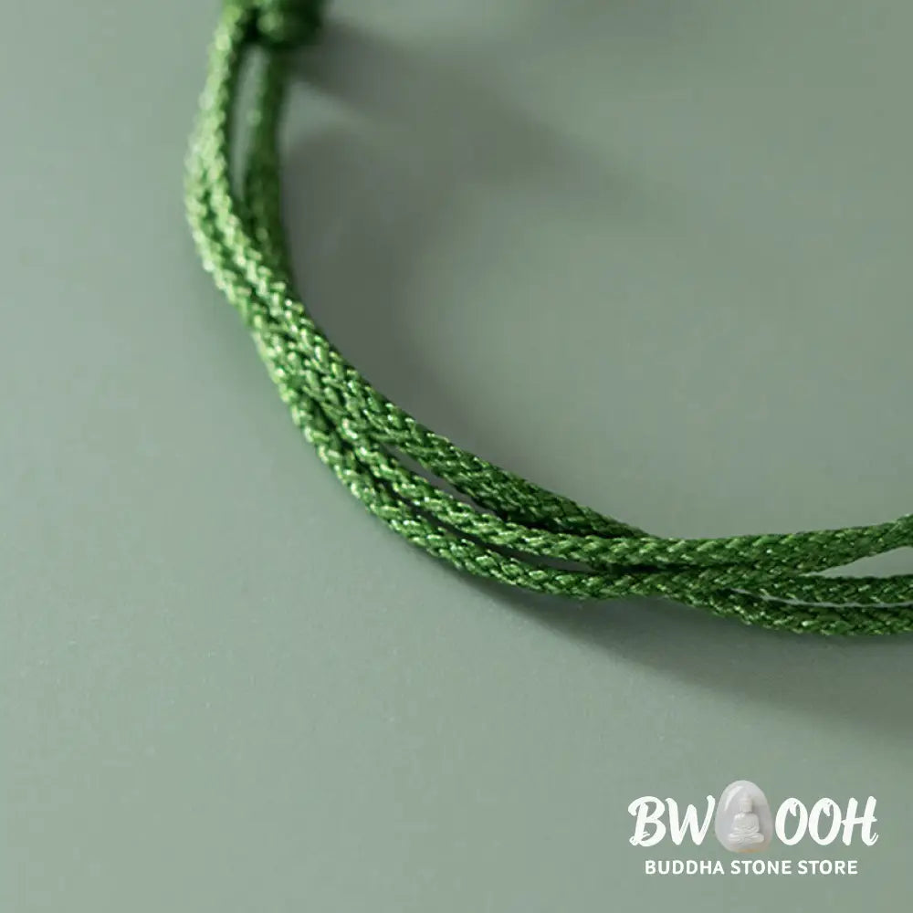 Buddha Stones Handmade 999 Sterling Silver Fu Character Wish Ruyi Handle Luck Braided Green Rope Bracelet - BWOOOH - Fu