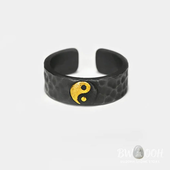 Buddha Stones Handmade 999 Sterling Silver 999 Gold Yin Yang Textured Balance Ring - Ring