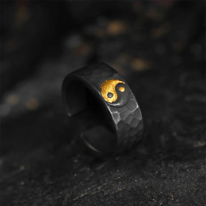 BWOOOH Handmade 999 Sterling Silver 999 Gold Yin Yang Textured Balance Ring — Sterling Silver crystal healing bracelet for...