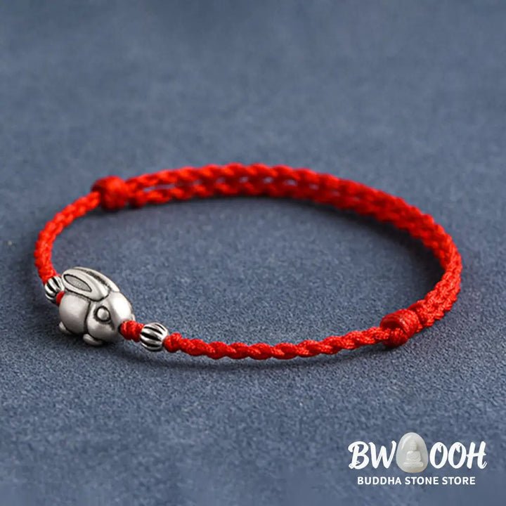 Buddha Stones Handmade 999 Sterling Silver Rabbit Luck Rope Bracelet Anklet - BWOOOH - Bracelet Anklet